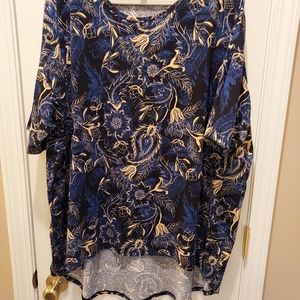 LuLaRoe blue and tan 3/4 sleeve paisly top Sx 4x